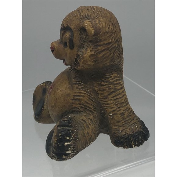 Figurine Panda Bear Ceramic? Red Navel & Nose 2" Reclined Pose Smile Unique - Picture 7 of 12